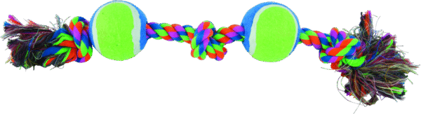 Play On Dog Toy Rope 1 Knot with 2 Tennis Balls, Small