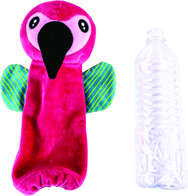 Play On Dog Toy Plush Bottle Crunch Flamingo