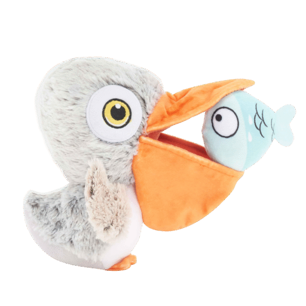 Bark Big Bill & Beak-a-boo Fish Pelican Bird Fish Plush Dog Toy, Small/Medium