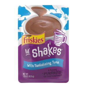Purina Friskies Pureed Cat Food Topper, Lil? Shakes With Tantalizing Tuna Lickable Cat Treats - 1.55