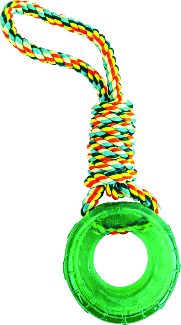 Play On Dog Toy Rope Pull with TPR Tire