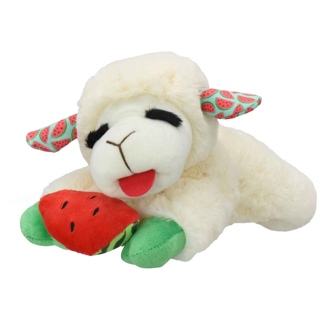 Multipet Lamb Chop Holding Watermelon Squeak and Crinkle Dog Toy, 10.5 Inches